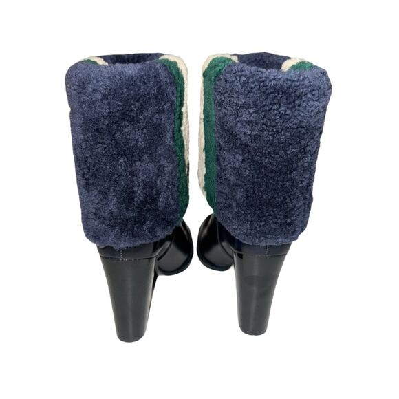 Tory Burch Bamford 100mm Navy Lamb Fur Block Heel Booties 7M - Picture 3 of 10